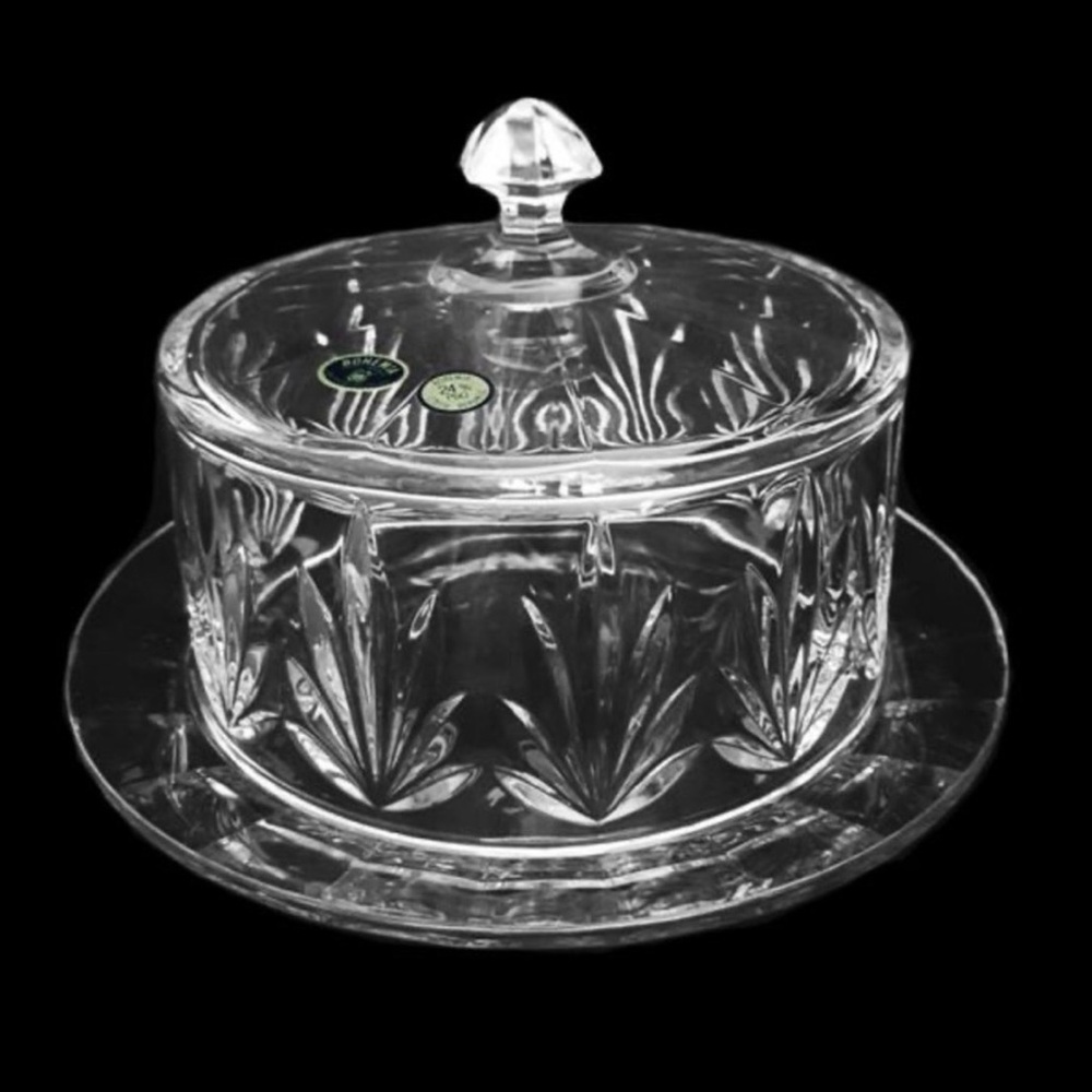 ✨ Crystal Bohemia “Tulip” Cheese/Cake Plate with Lid – 23 cm | New ✨
